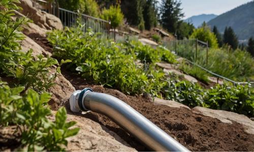 eğimli bahçe için kurulan sulama sistemi